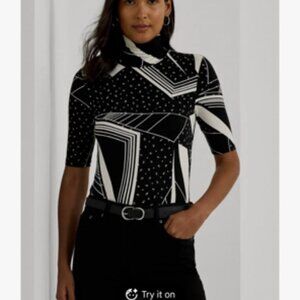 Ralph Lauren Geo-Print Stretch Jersey Turtleneck
